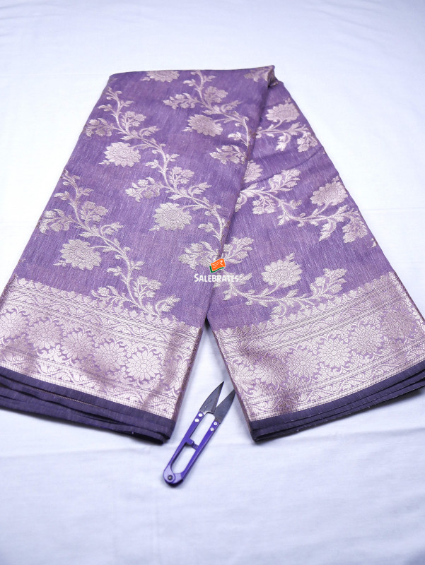 BANARASI PREMIUM LINEN SILK ZARI JUNGLA SAREE WITH DESIGNER WEAVING BLOUSE