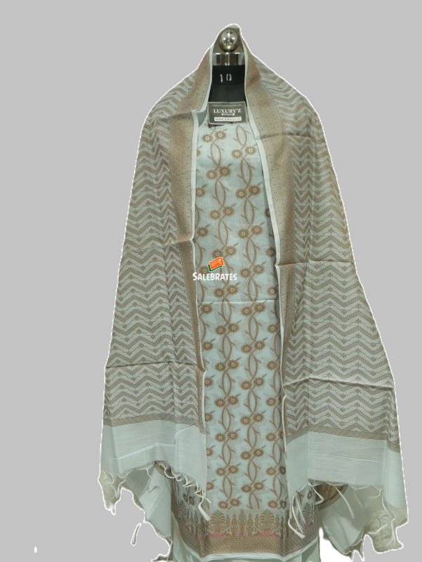 OCEANUS BLUE COLOUR BANARASI COTTON SILK SUIT WITH HEAVY DUPATTA