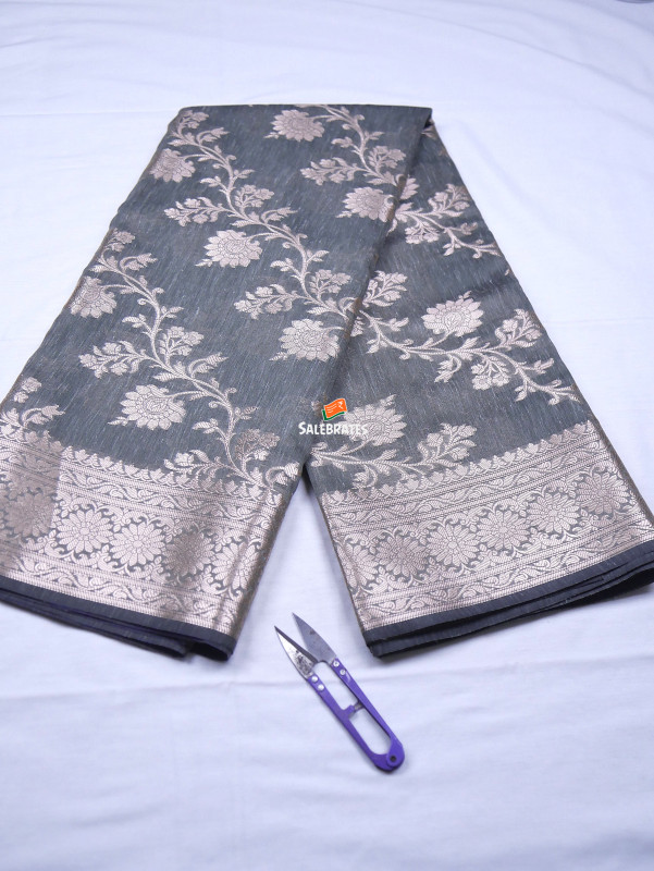 BANARASI PREMIUM LINEN SILK ZARI JUNGLA SAREE WITH DESIGNER WEAVING BLOUSE